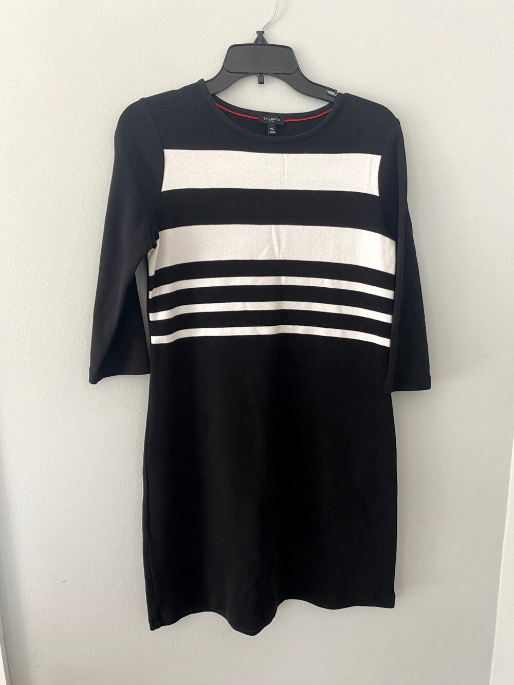 Talbots Petite Black & White Striped Long Sleeve 100% Cotton ColorBlock Dress Mp